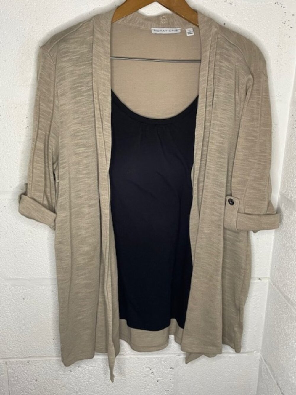 Beige and Black Faux-Sweater Top